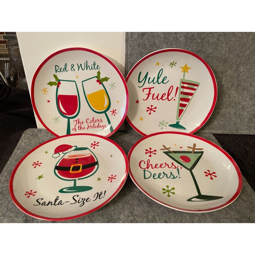 Certified International Holiday Dessert Plates W/ Holiday Drink Glasses   # 1250